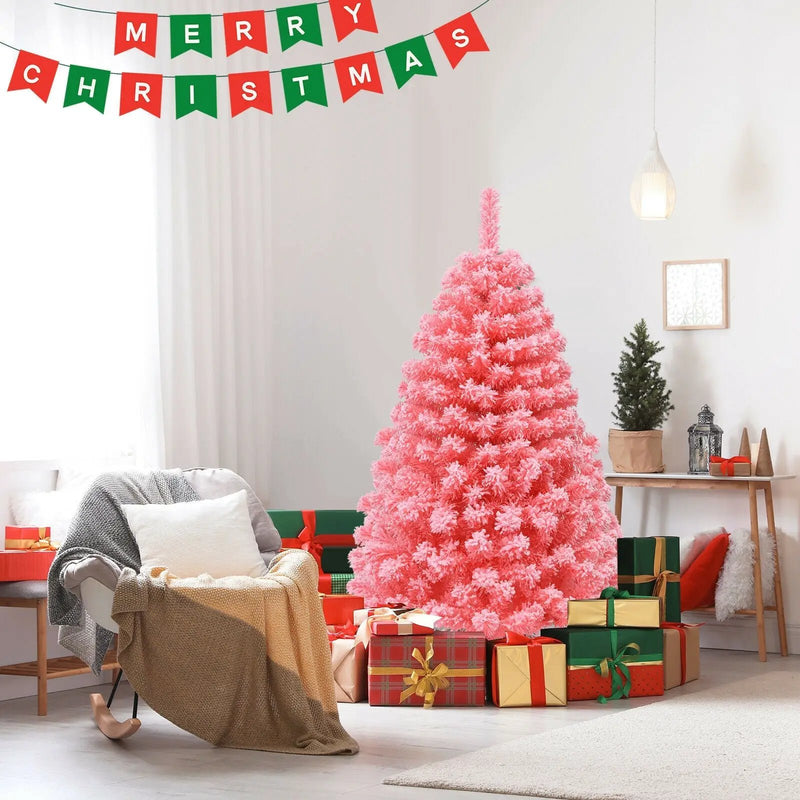 Pink Christmas Tree with Snow Flocked PVC Tips and Metal Stand by DirectDeals