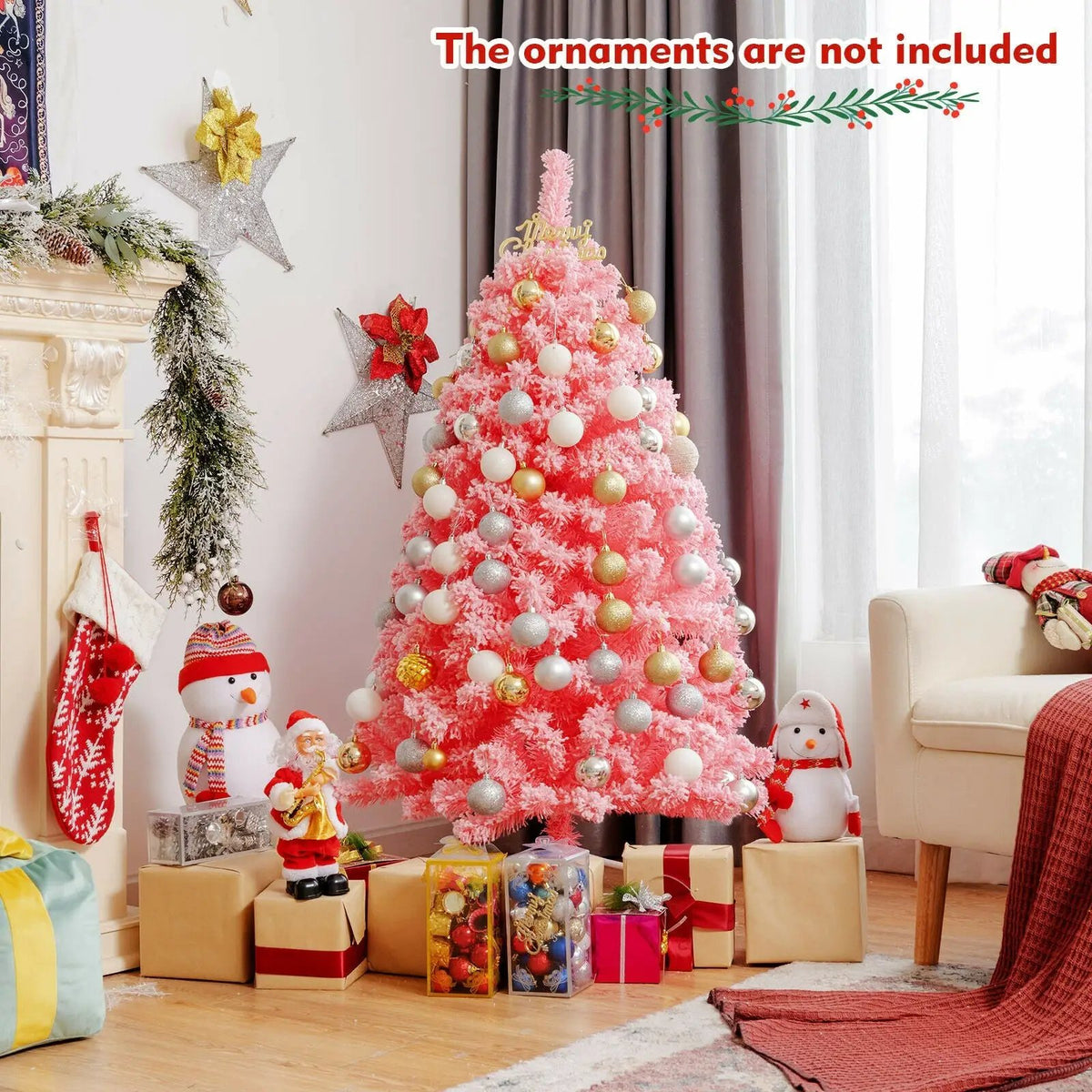 Pink Christmas Tree with Snow Flocked PVC Tips and Metal Stand, photo 3 of 24