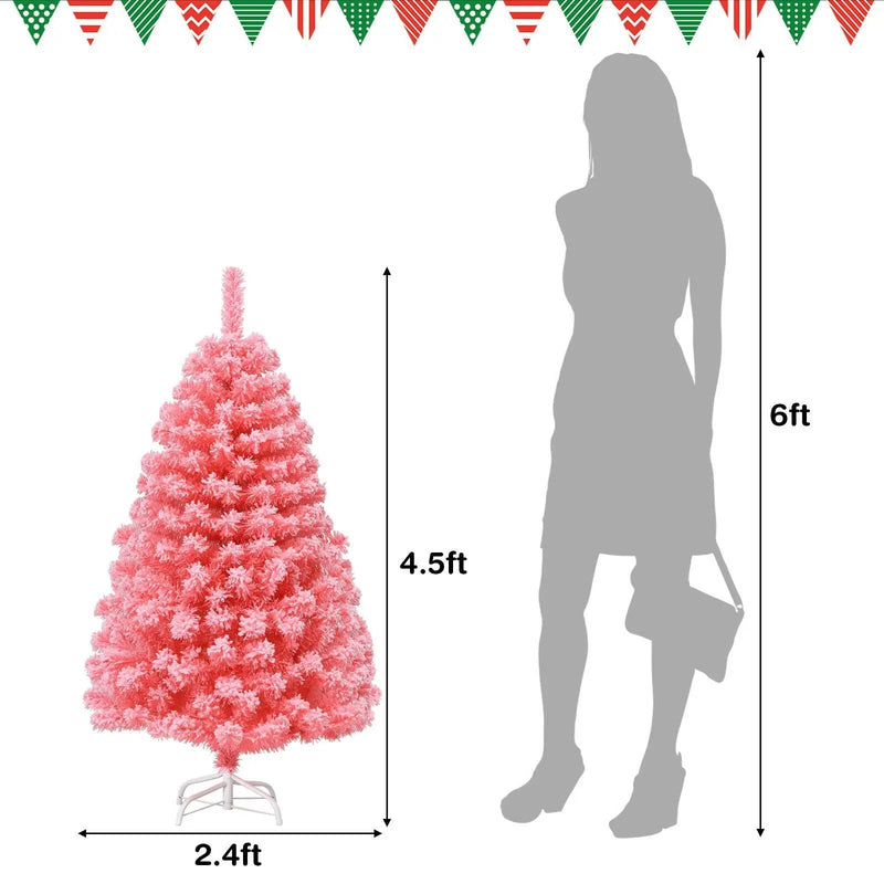 Pink Christmas Tree with Snow Flocked PVC Tips and Metal Stand by DirectDeals