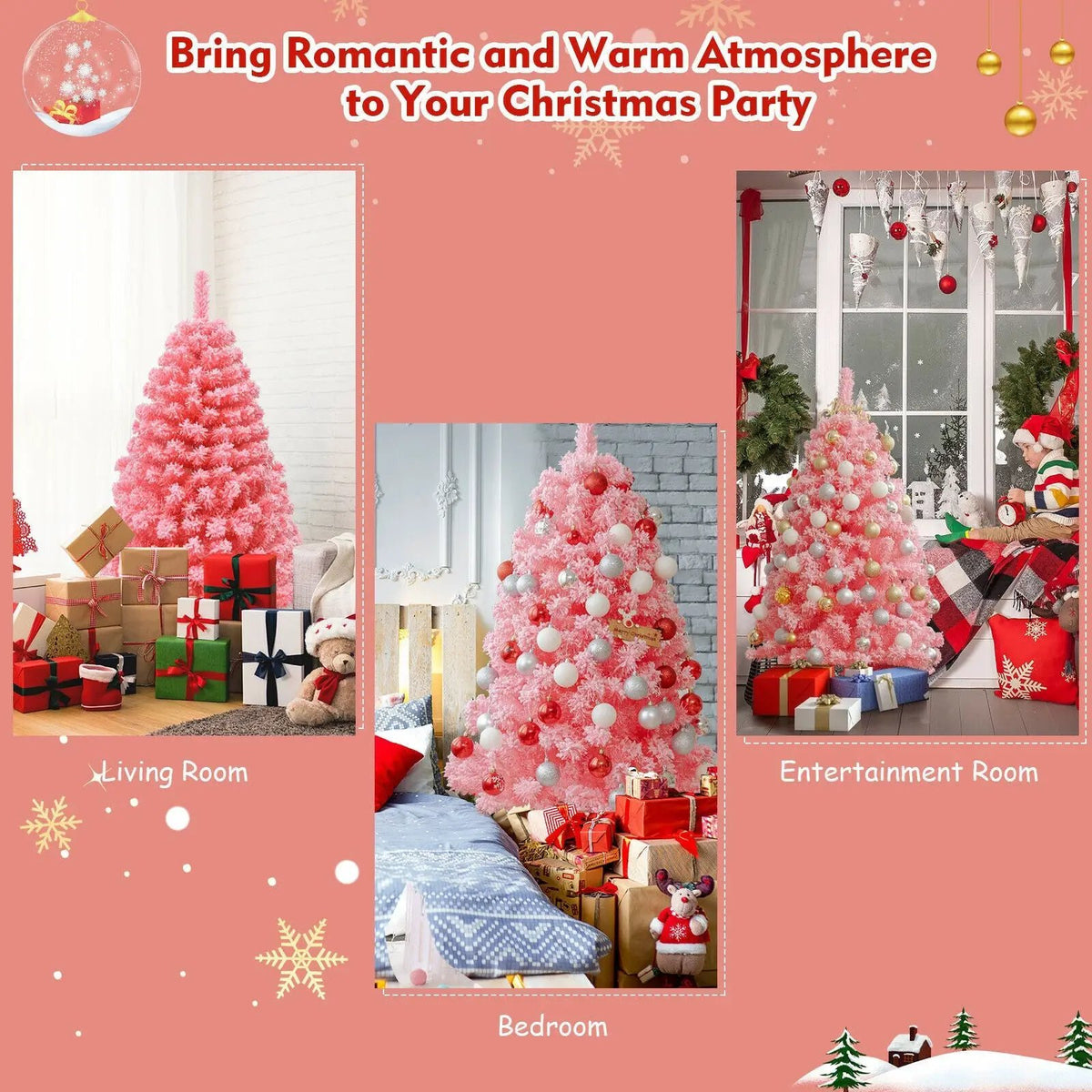 Pink Christmas Tree with Snow Flocked PVC Tips and Metal Stand, photo 18 of 24