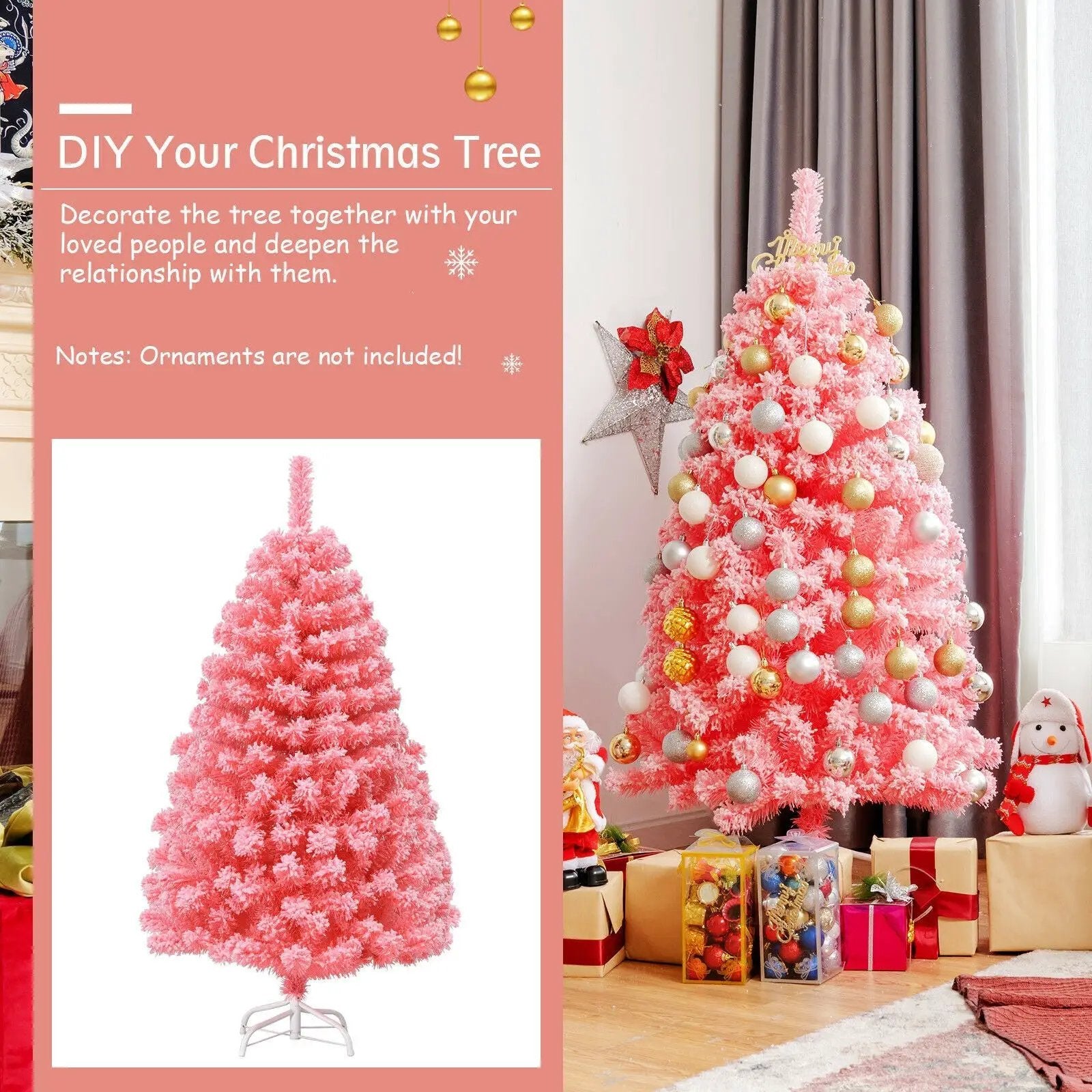 Pink Christmas Tree with Snow Flocked PVC Tips and Metal Stand by DirectDeals