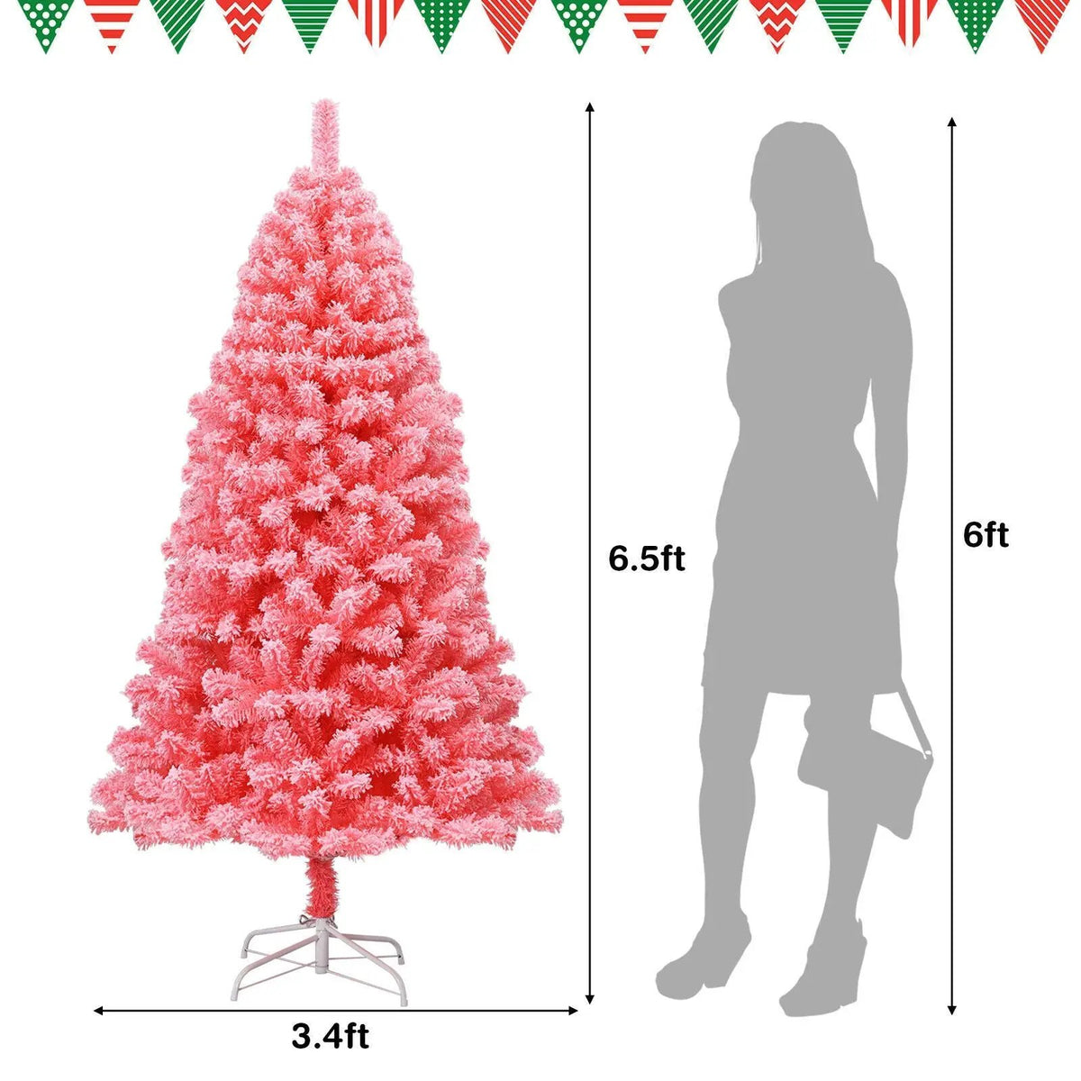 Pink Christmas Tree with Snow Flocked PVC Tips and Metal Stand, photo 7 of 24