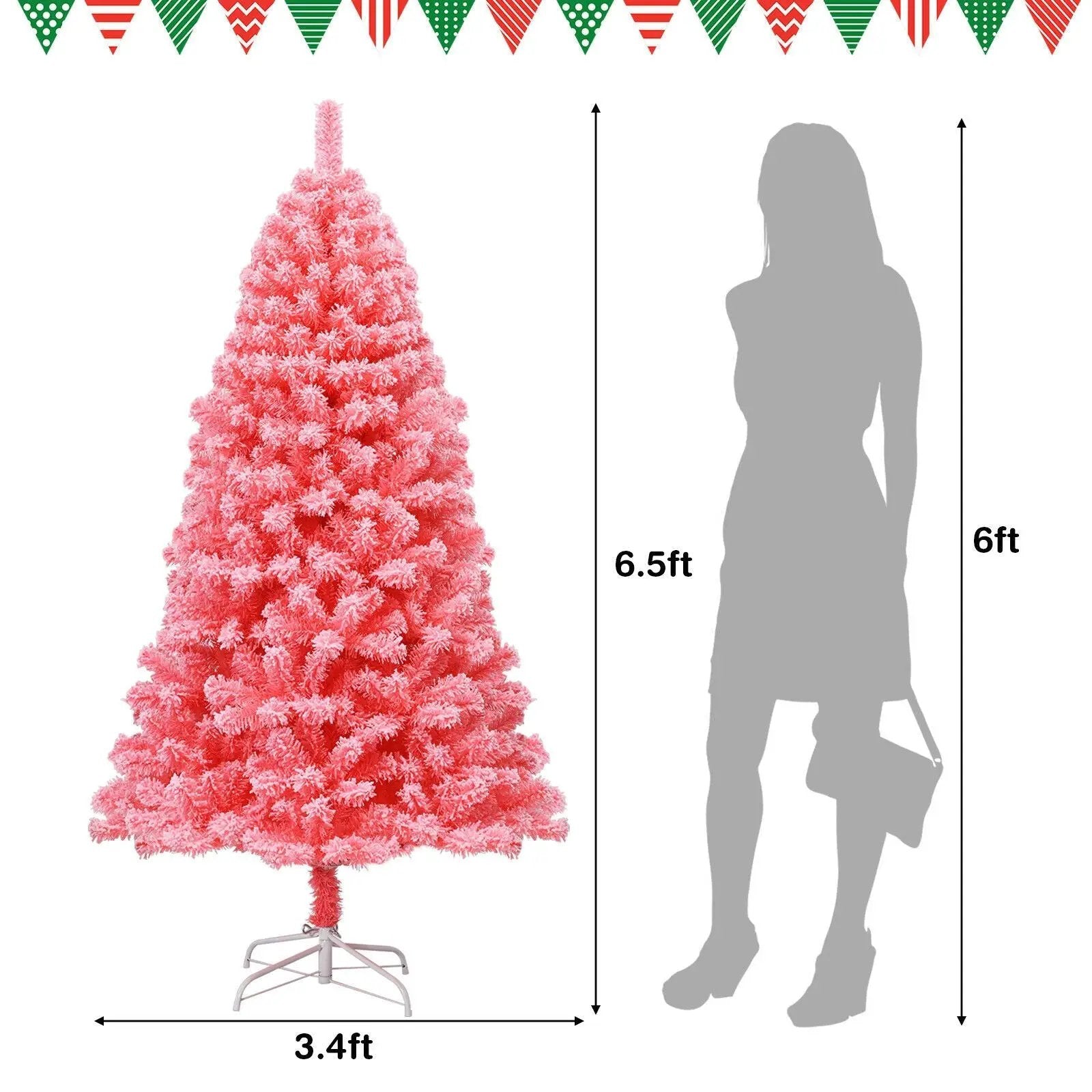 Pink Christmas Tree with Snow Flocked PVC Tips and Metal Stand by DirectDeals