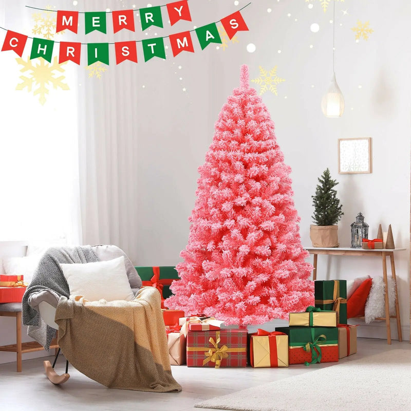 Pink Christmas Tree with Snow Flocked PVC Tips and Metal Stand by DirectDeals