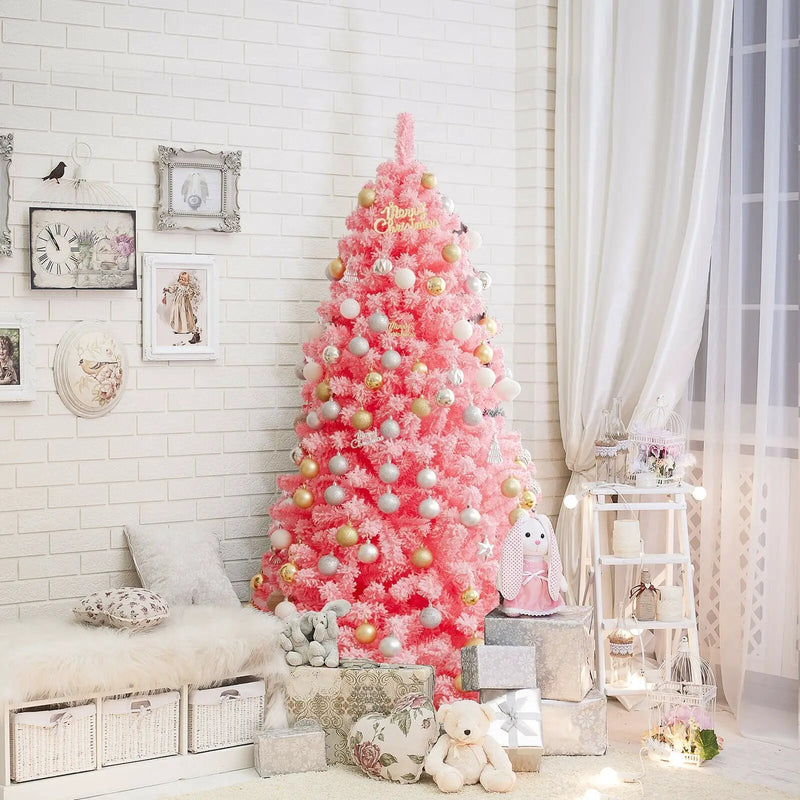 Pink Christmas Tree with Snow Flocked PVC Tips and Metal Stand by DirectDeals