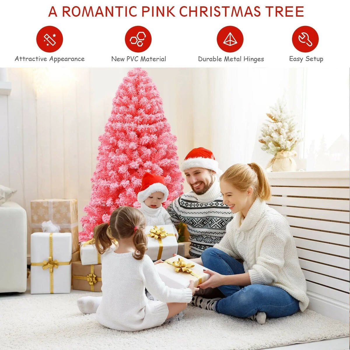 Pink Christmas Tree with Snow Flocked PVC Tips and Metal Stand, photo 4 of 24