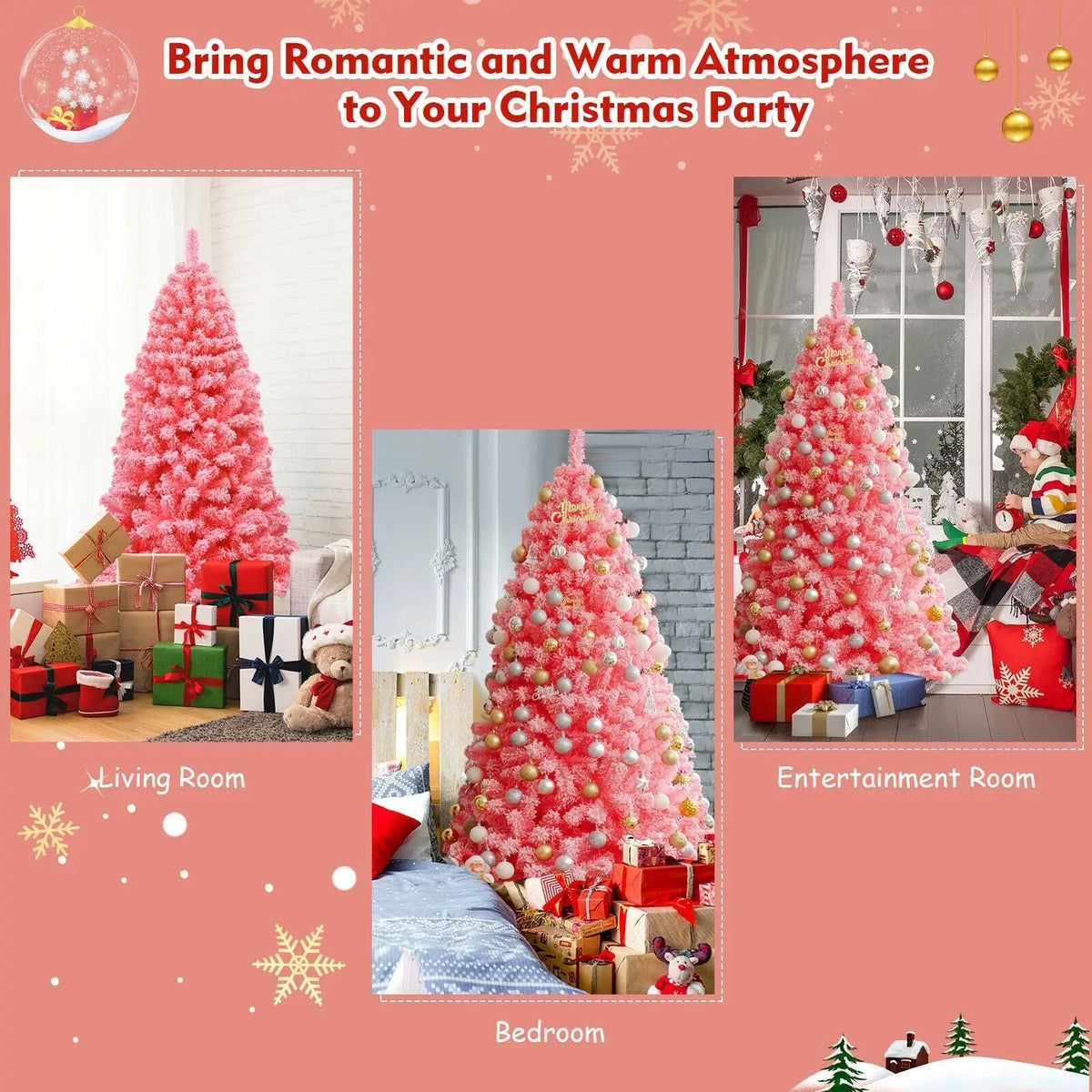 Pink Christmas Tree with Snow Flocked PVC Tips and Metal Stand, photo 23 of 24