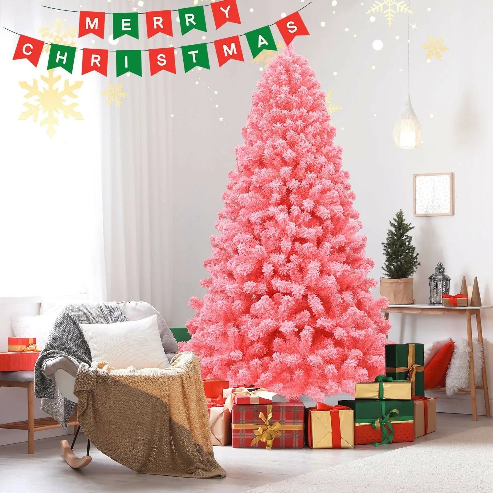 Pink Christmas Tree with Snow Flocked PVC Tips and Metal Stand by DirectDeals