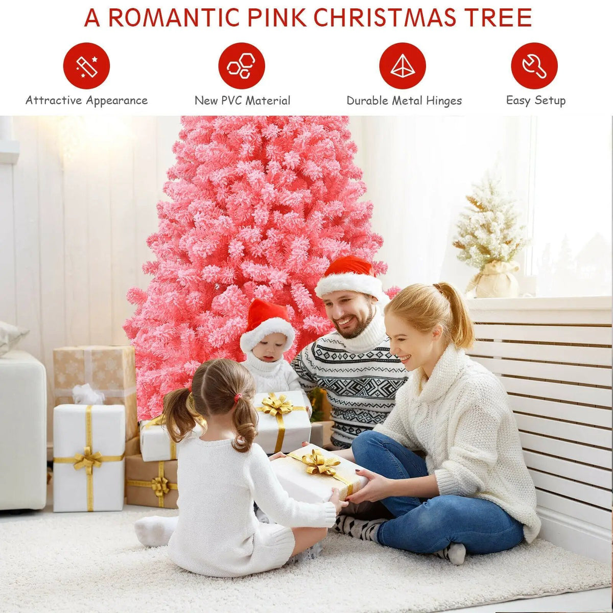 Pink Christmas Tree with Snow Flocked PVC Tips and Metal Stand, photo 6 of 24