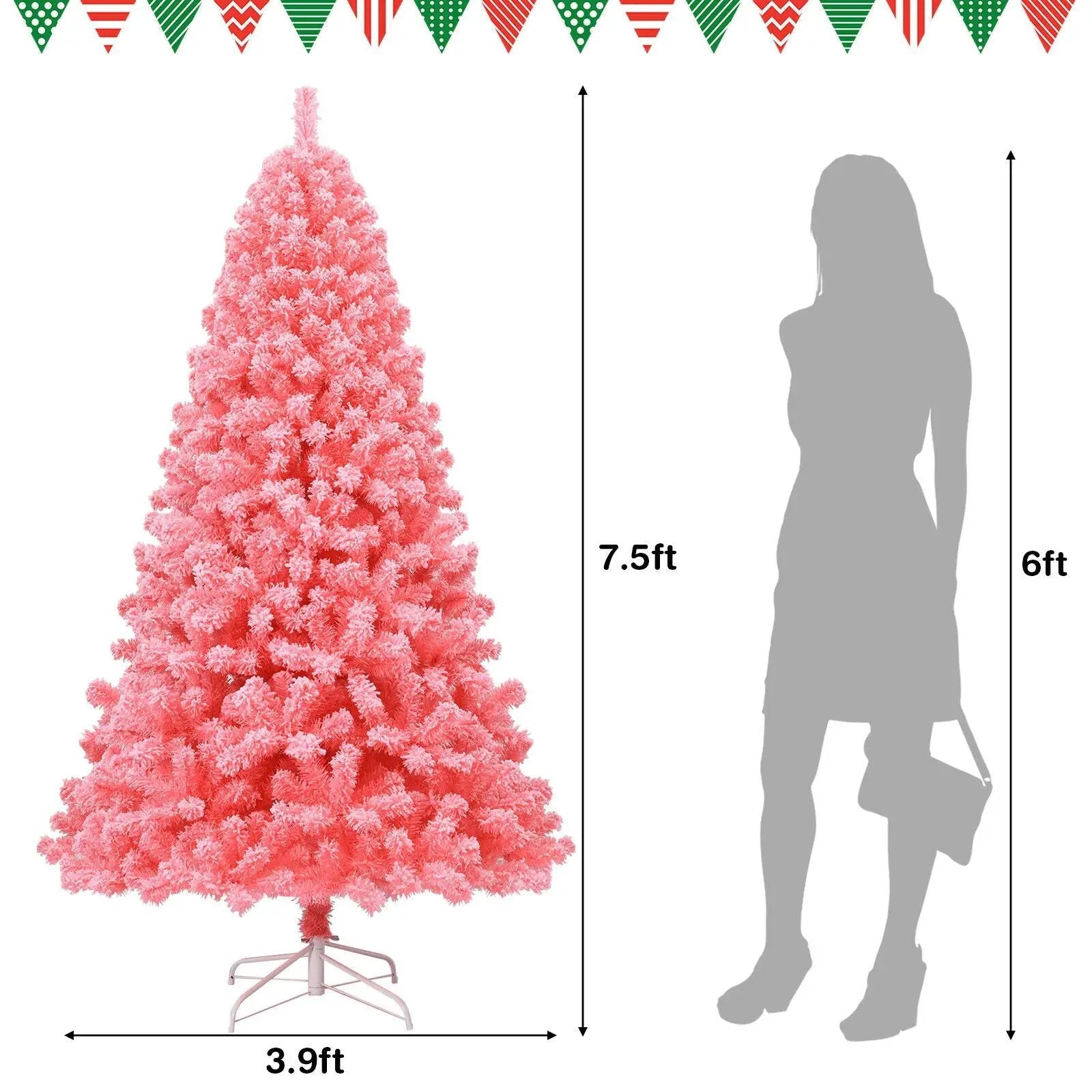 Pink Christmas Tree with Snow Flocked PVC Tips and Metal Stand by DirectDeals