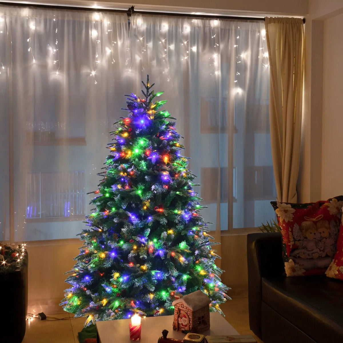 Pre-Lit Snowy Christmas Hinged Tree with Multi-Color Lights, photo 25 of 32