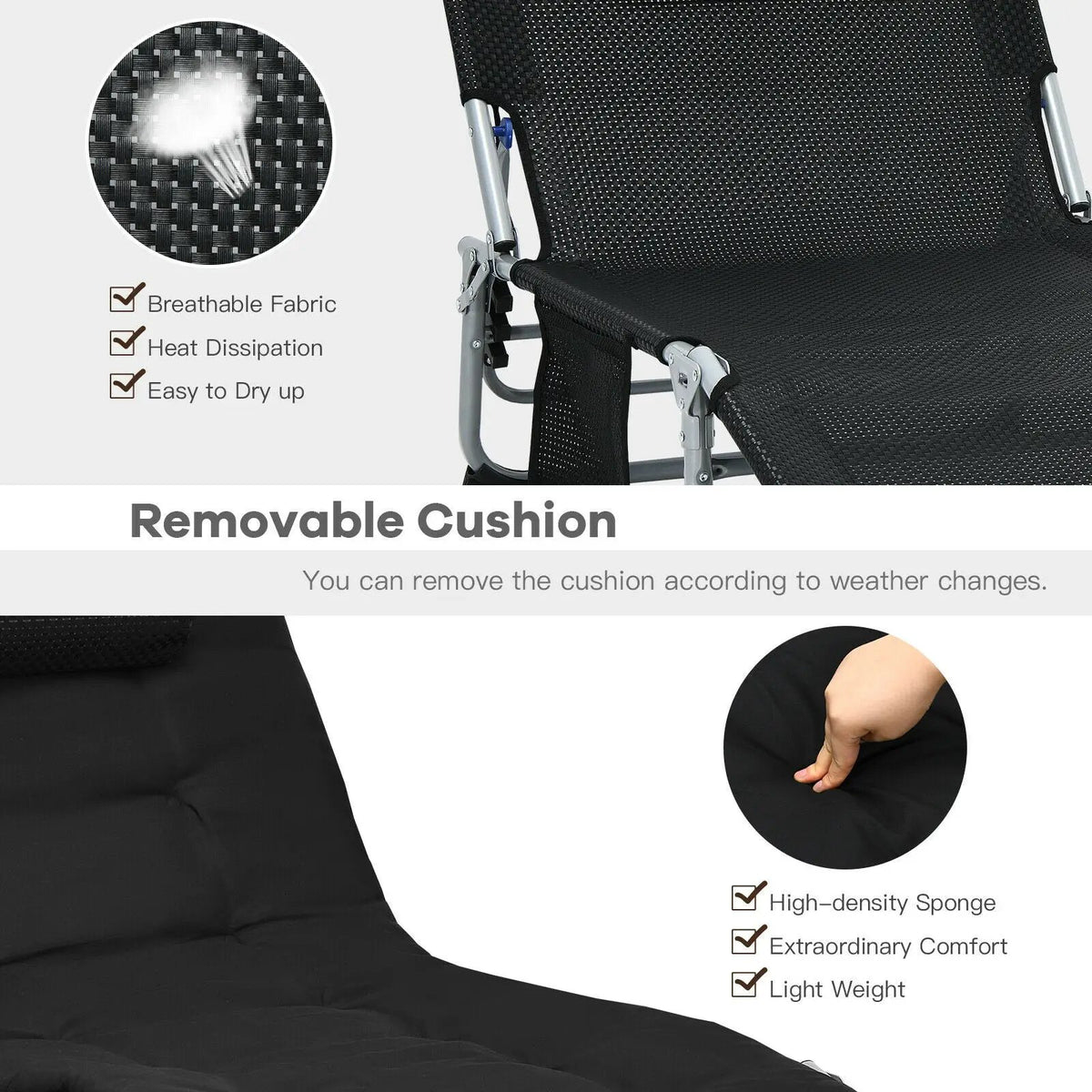 4-Fold Oversize Padded Folding Lounge Chair with Removable Soft Mattress, photo 8 of 9