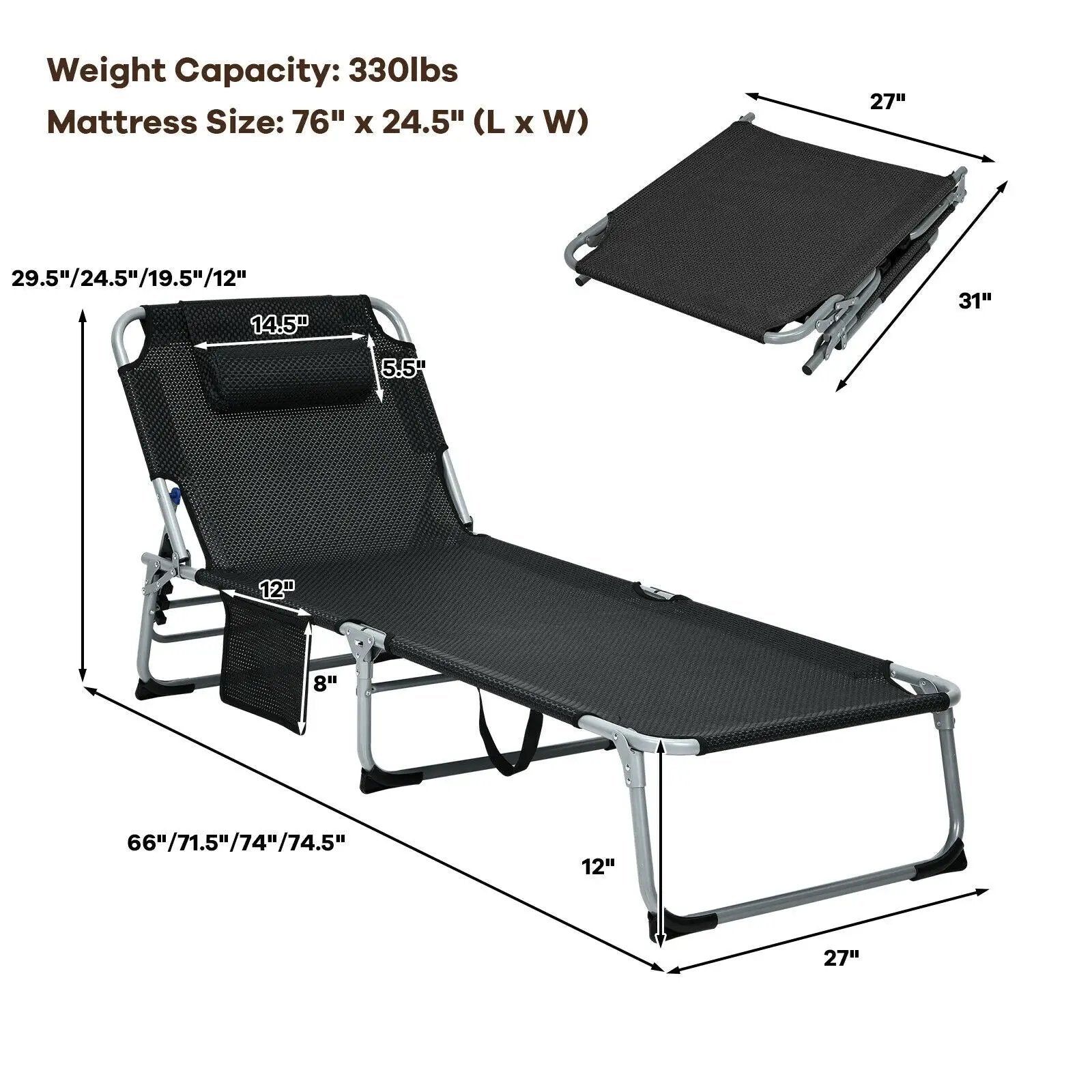 4-Fold Oversize Padded Folding Lounge Chair with Removable Soft Mattress by DirectDeals