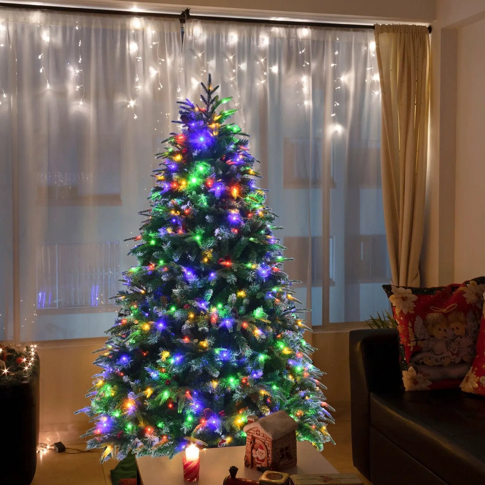 Pre-Lit Snowy Christmas Hinged Tree with Multi-Color Lights by DirectDeals
