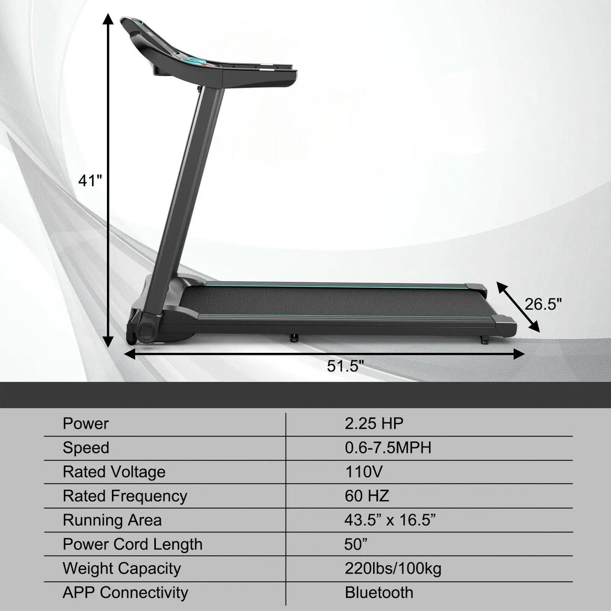 2.25HP Electric Running Machine Treadmill with Speaker and APP Control, photo 4 of 9