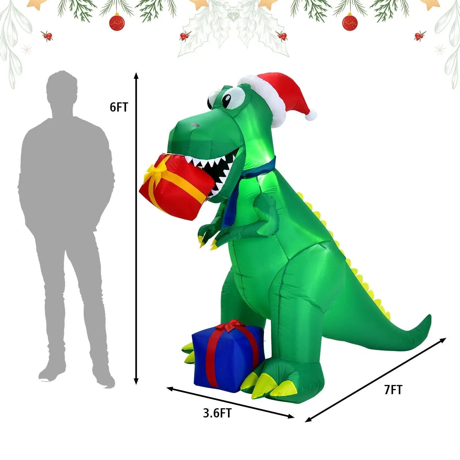 6 Feet Christmas Inflatable Dinosaur for Indoor and Outdoor by DirectDeals