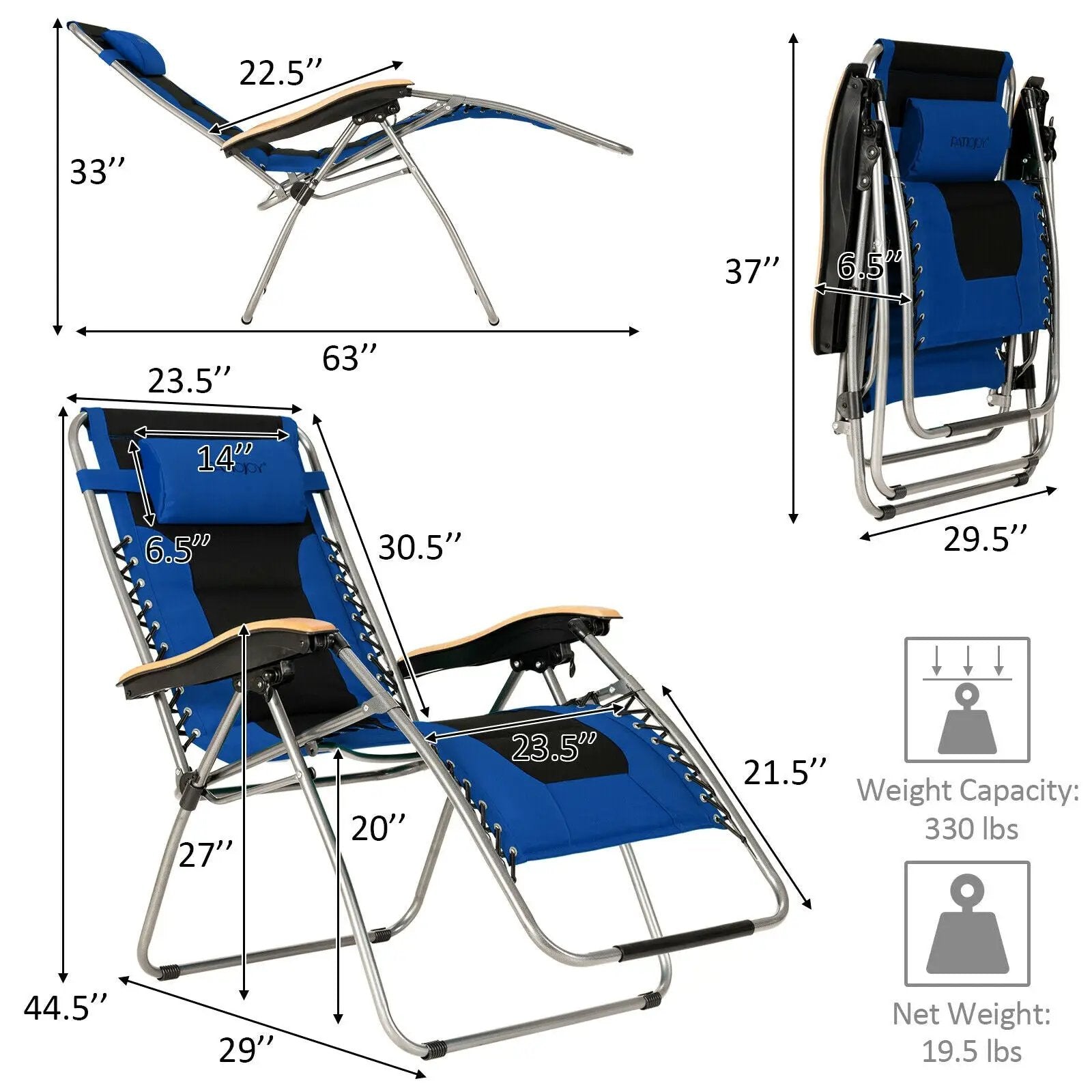 Oversize Folding Adjustable Padded Zero Gravity Lounge Chair by DirectDeals