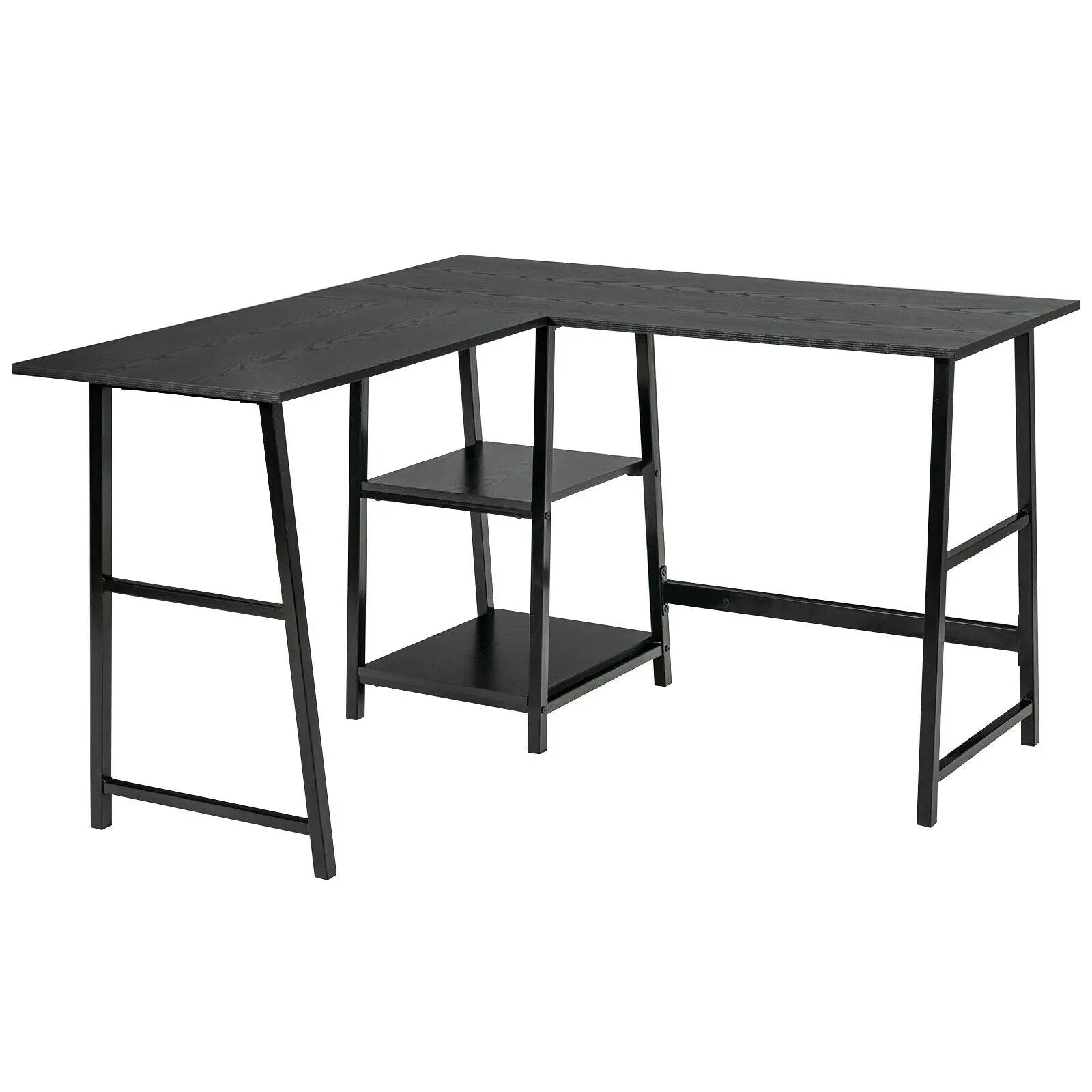 L Shaped Corner Computer Desk with Storage Shelves by DirectDeals