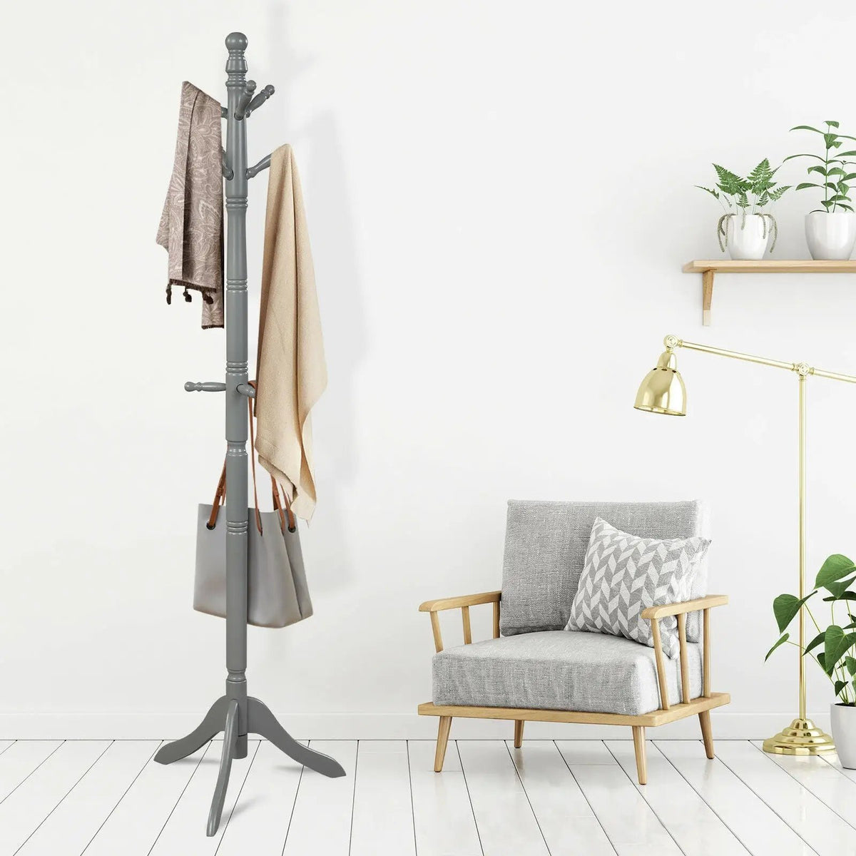 Entryway Height Adjustable Coat Stand with 9 Hooks, photo 21 of 24