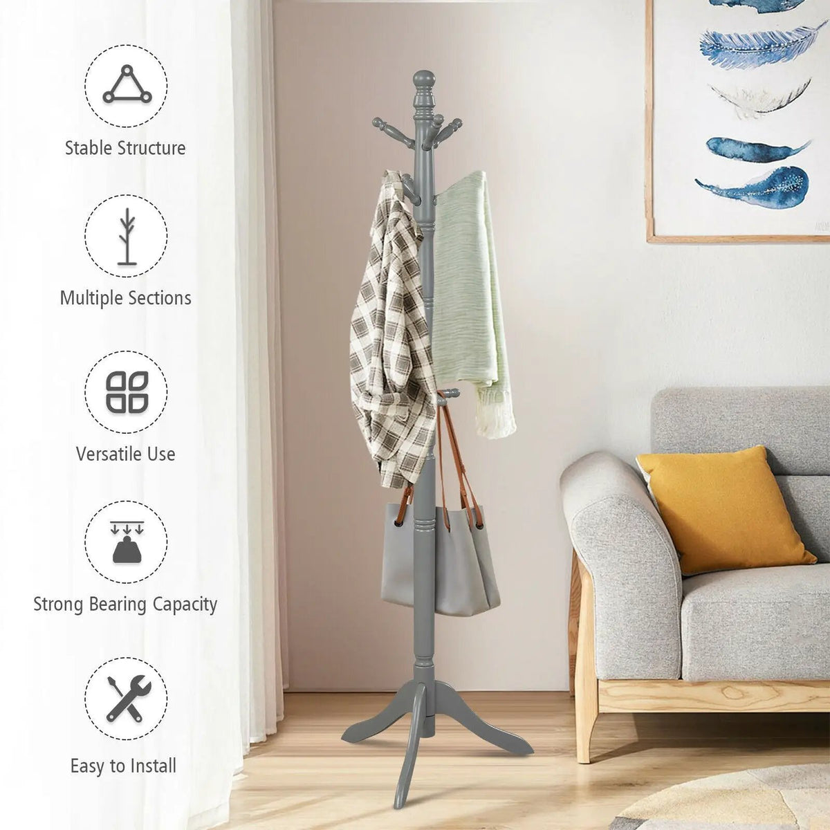 Entryway Height Adjustable Coat Stand with 9 Hooks, photo 8 of 24