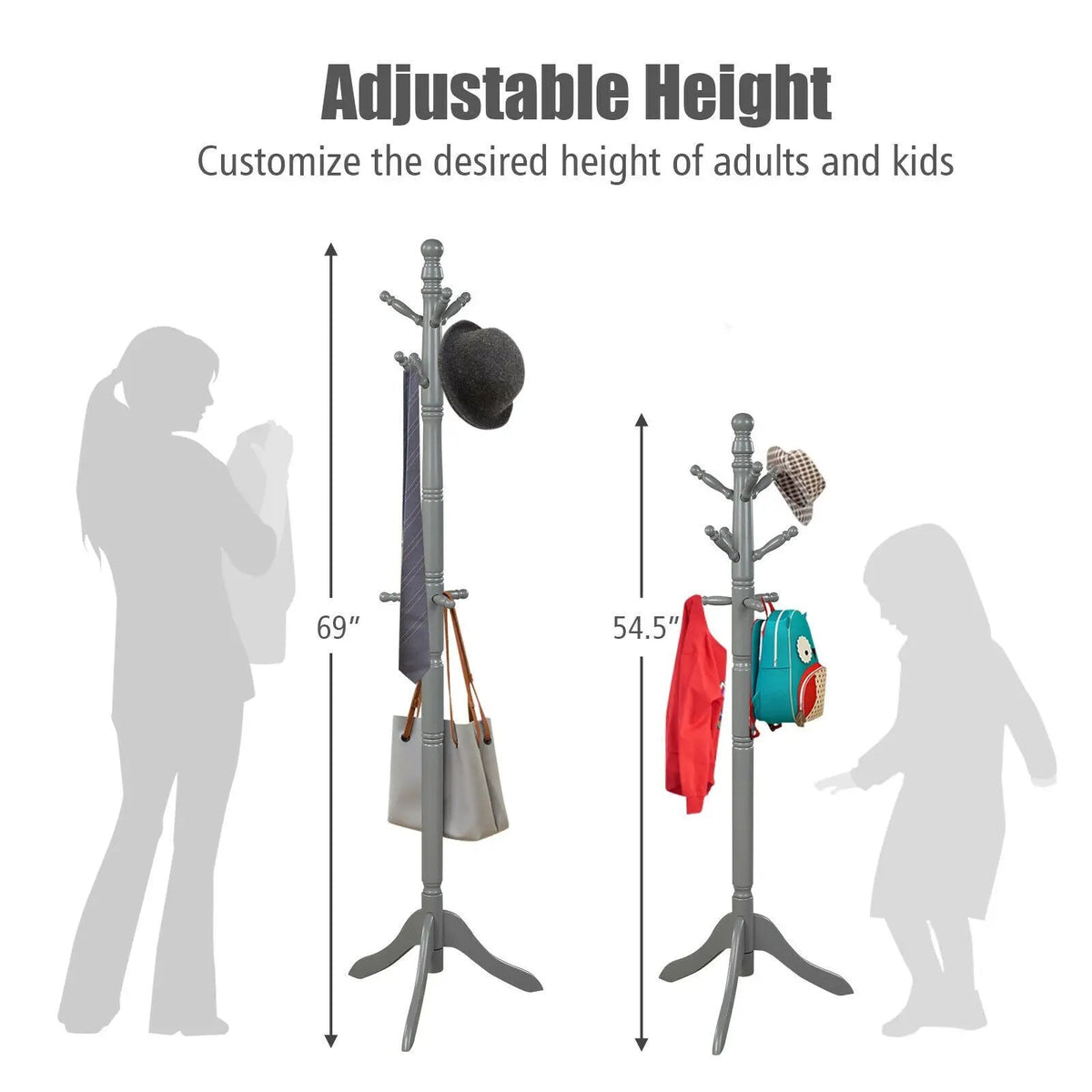 Entryway Height Adjustable Coat Stand with 9 Hooks, photo 11 of 24