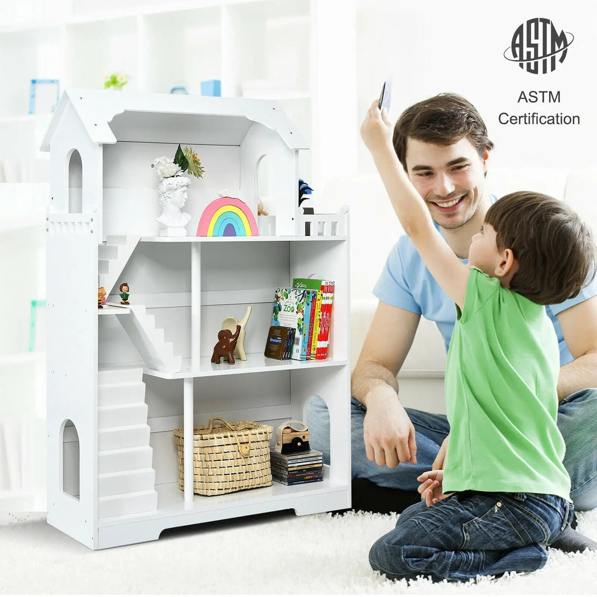 Kids Wooden Dollhouse Bookshelf with Anti-Tip Design and Storage Space, photo 8 of 16