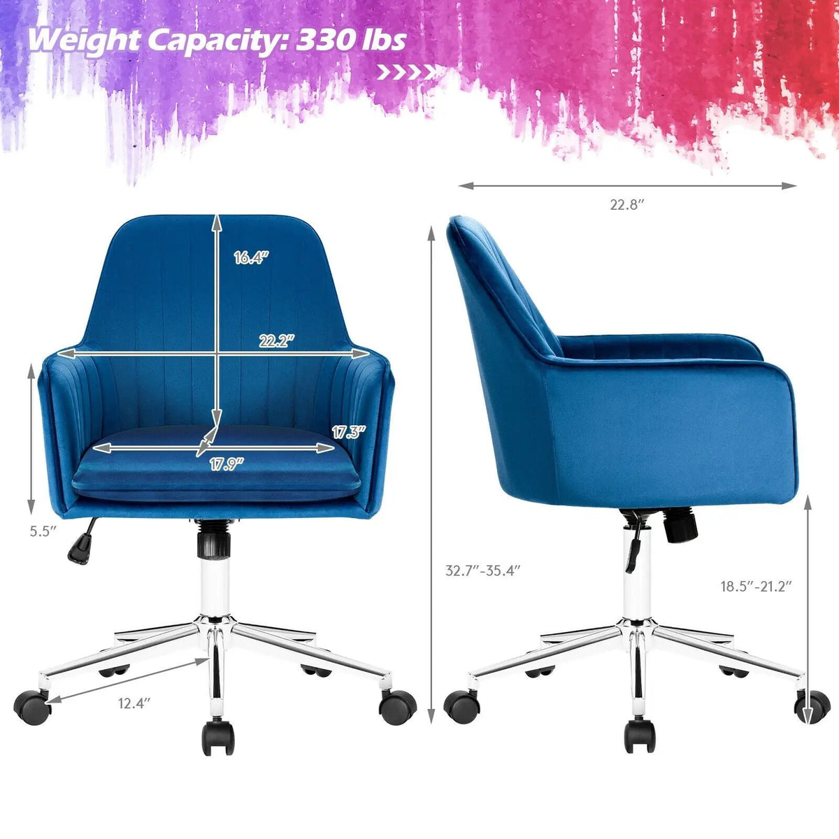 Velvet Accent Office Armchair with Adjustable Swivel and Removable Cushion, photo 3 of 24