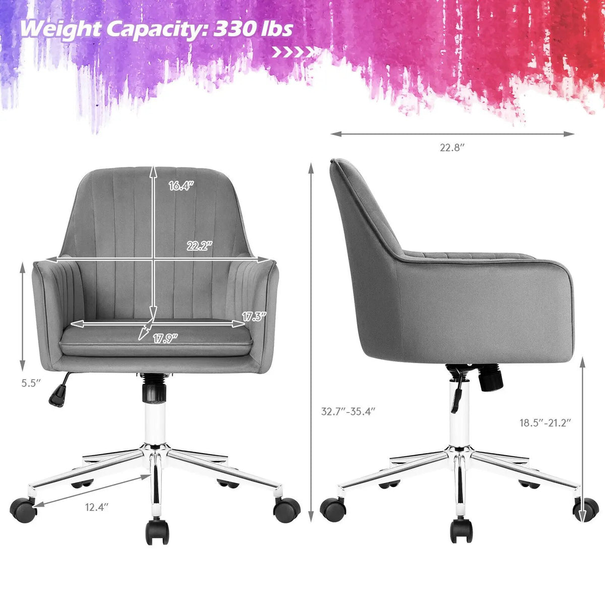 Velvet Accent Office Armchair with Adjustable Swivel and Removable Cushion, photo 12 of 24