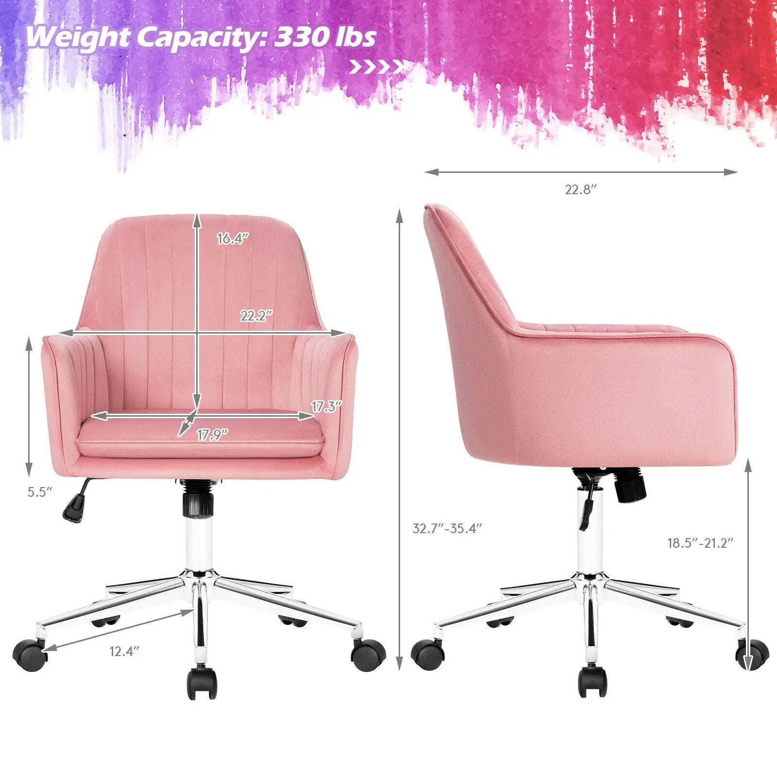 Velvet Accent Office Armchair with Adjustable Swivel and Removable Cushion by DirectDeals