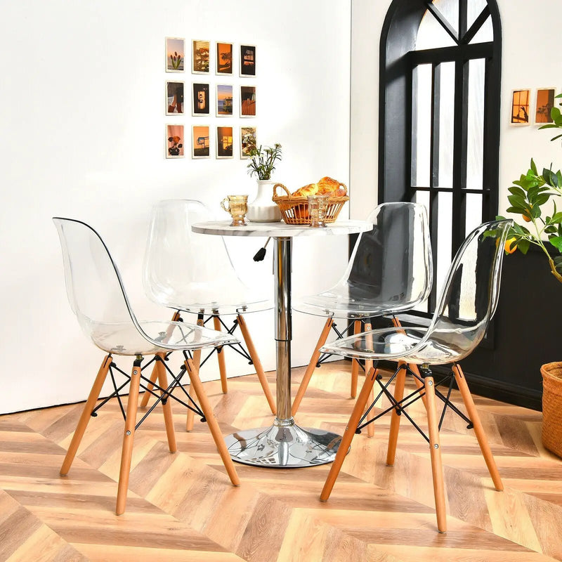 Set of 4 Dining Chairs Modern Plastic Shell Side Chair with Clear Seat and Wood Legs-Natural by DirectDeals