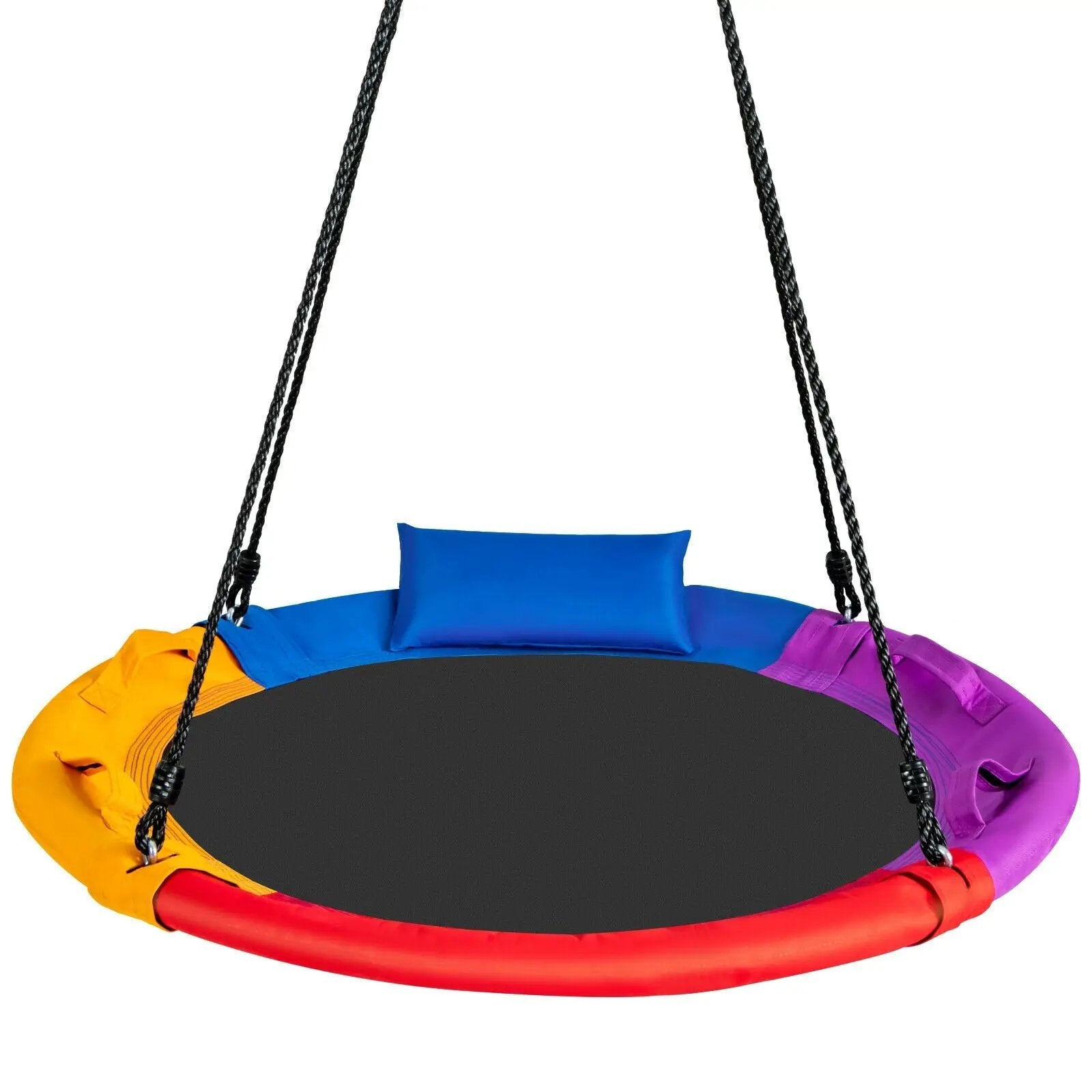 40 inch Saucer Tree Outdoor Round Platform Swing with Pillow and Handle-Multicolor by DirectDeals
