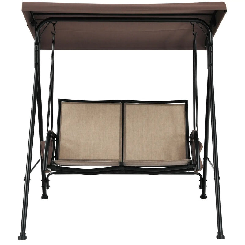 2-Person Patio Swing with Adjustable Canopy and 2 Storage Pocket-Brown by DirectDeals