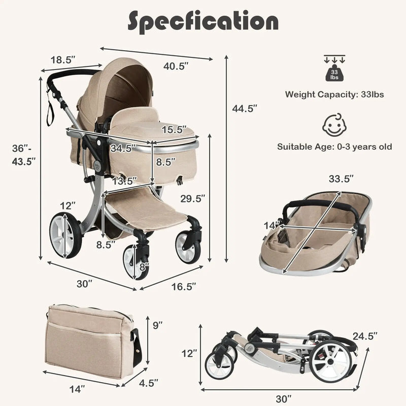 Folding Aluminum Infant Reversible Stroller with Diaper Bag by DirectDeals