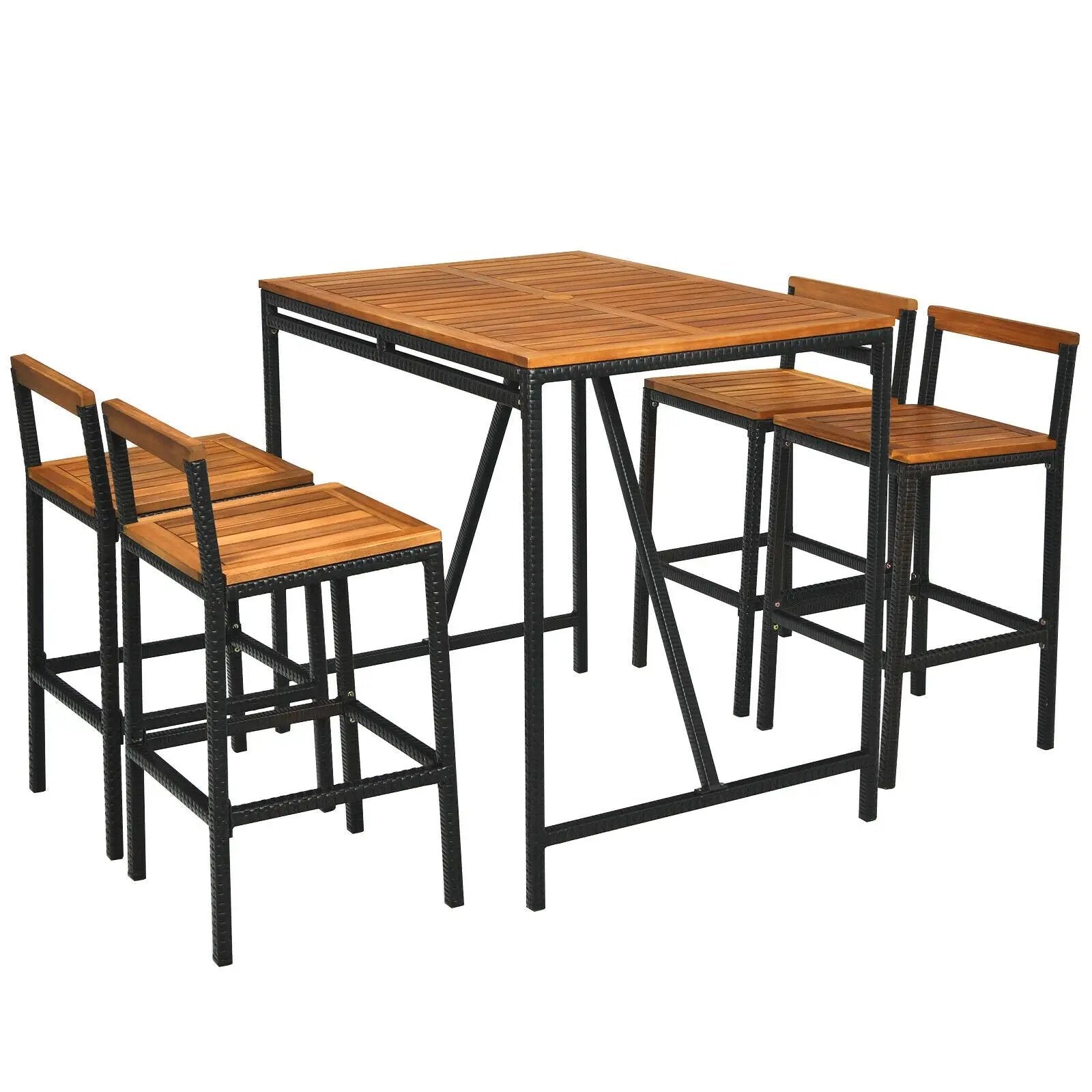 5 Pieces Outdoor Acacia Wood and PE Rattan Bar Set by DirectDeals