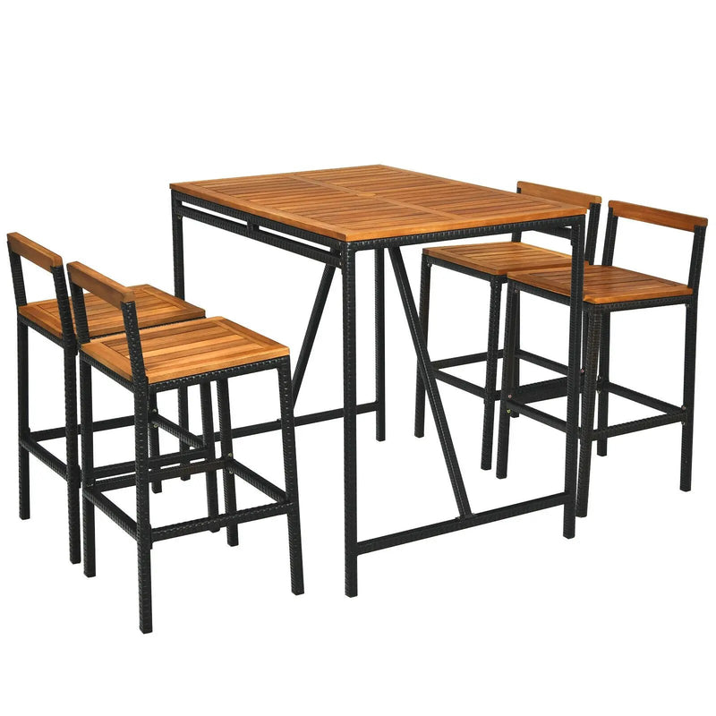 5 Pieces Outdoor Acacia Wood and PE Rattan Bar Set by DirectDeals