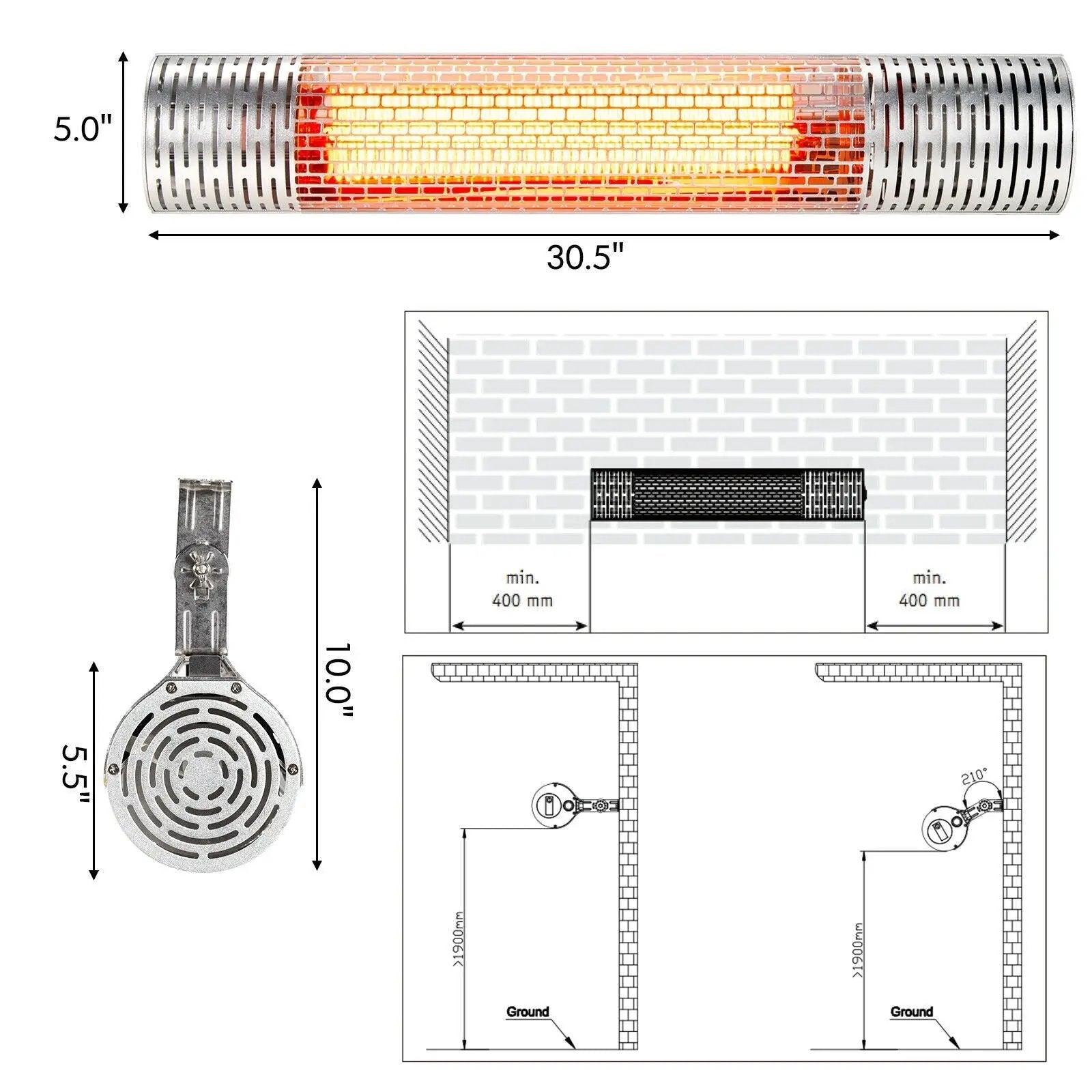 1500W Indoorand Outdoor Electric Heater with 2 Power Settings -Silver by DirectDeals