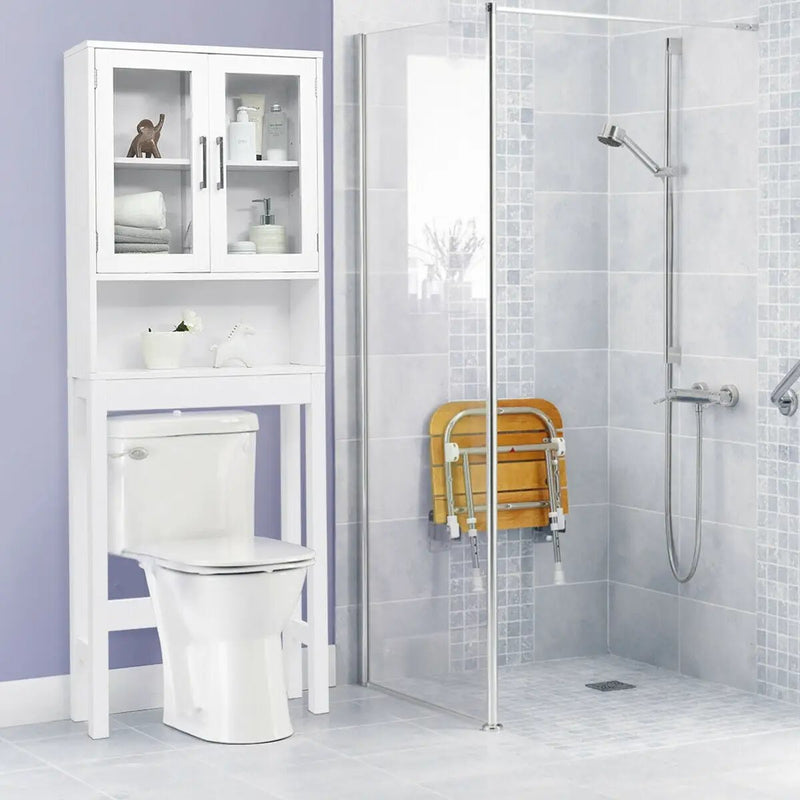 Over the Toilet Storage Cabinet Bathroom Space Saver with Tempered Glass Door by DirectDeals