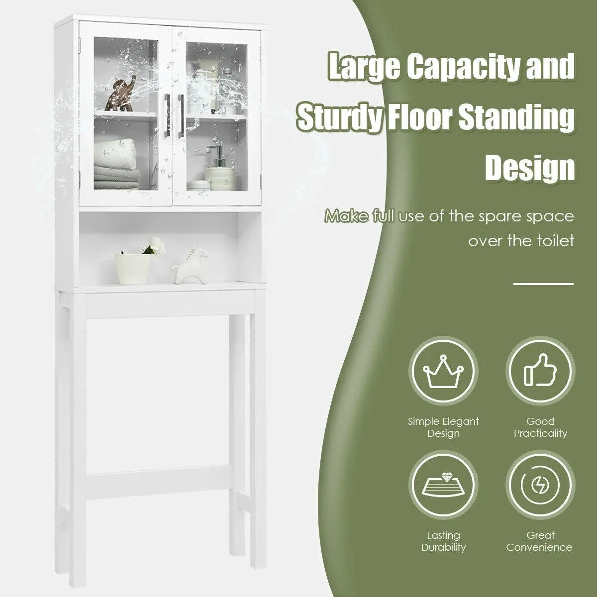 Over the Toilet Storage Cabinet Bathroom Space Saver with Tempered Glass Door by DirectDeals