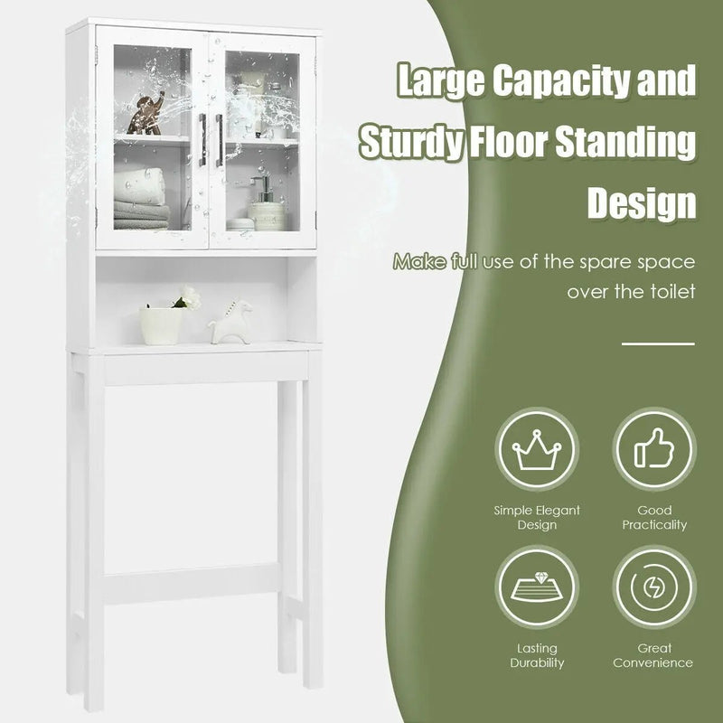 Over the Toilet Storage Cabinet Bathroom Space Saver with Tempered Glass Door by DirectDeals