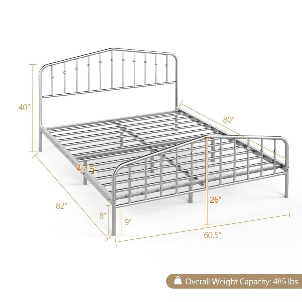Queen Size Metal Bed Frame Slat Platform, photo 10 of 16