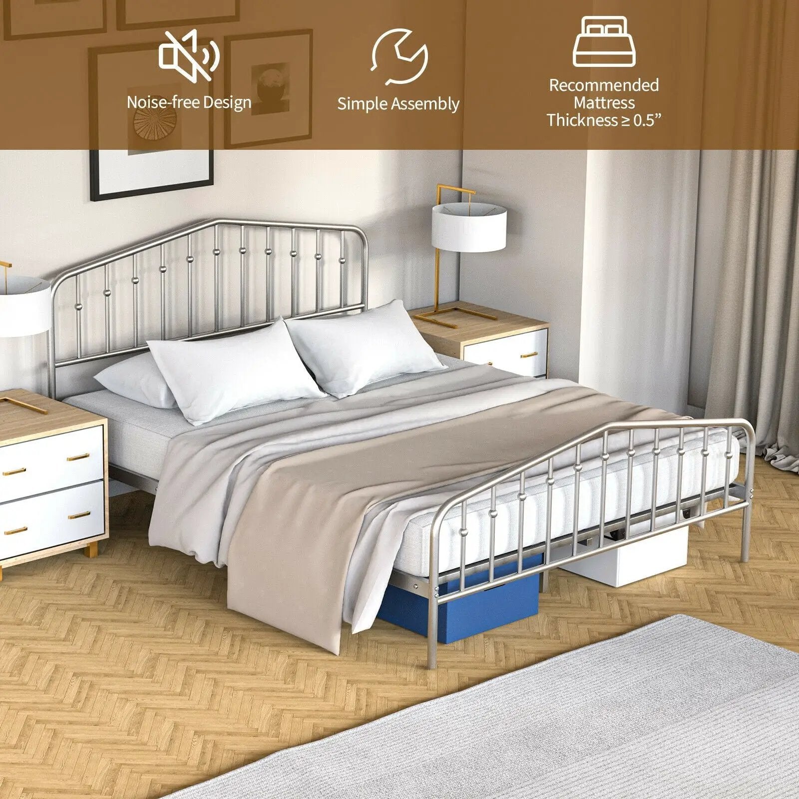 Queen Size Metal Bed Frame Slat Platform by DirectDeals