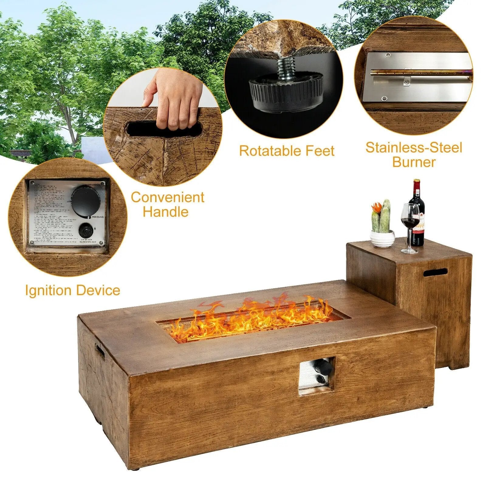 2 Piece Outdoor Propane Fire Pit Table Set by DirectDeals