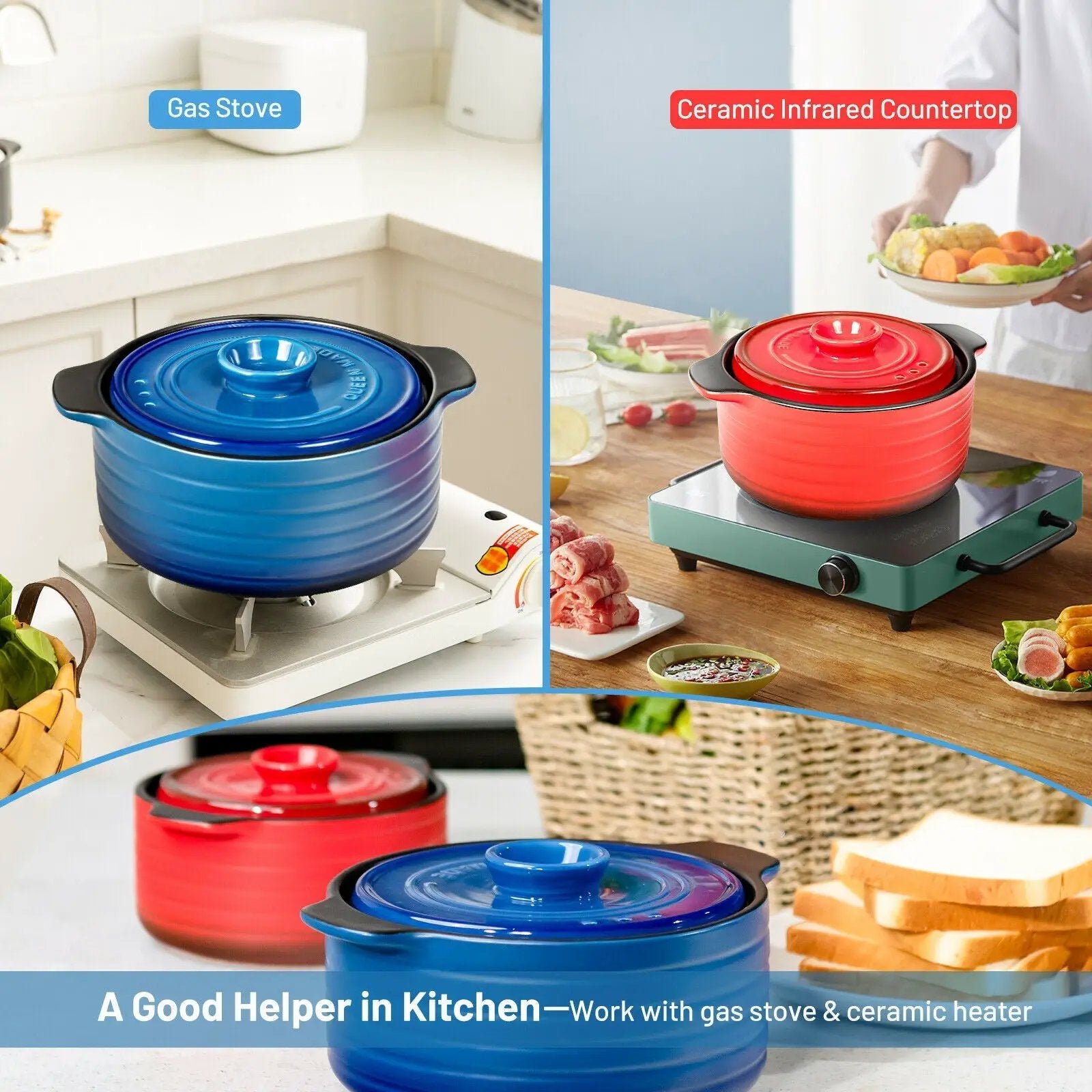 2 Pieces Ceramic Cookware Set with Lid and Insulated Handle by DirectDeals
