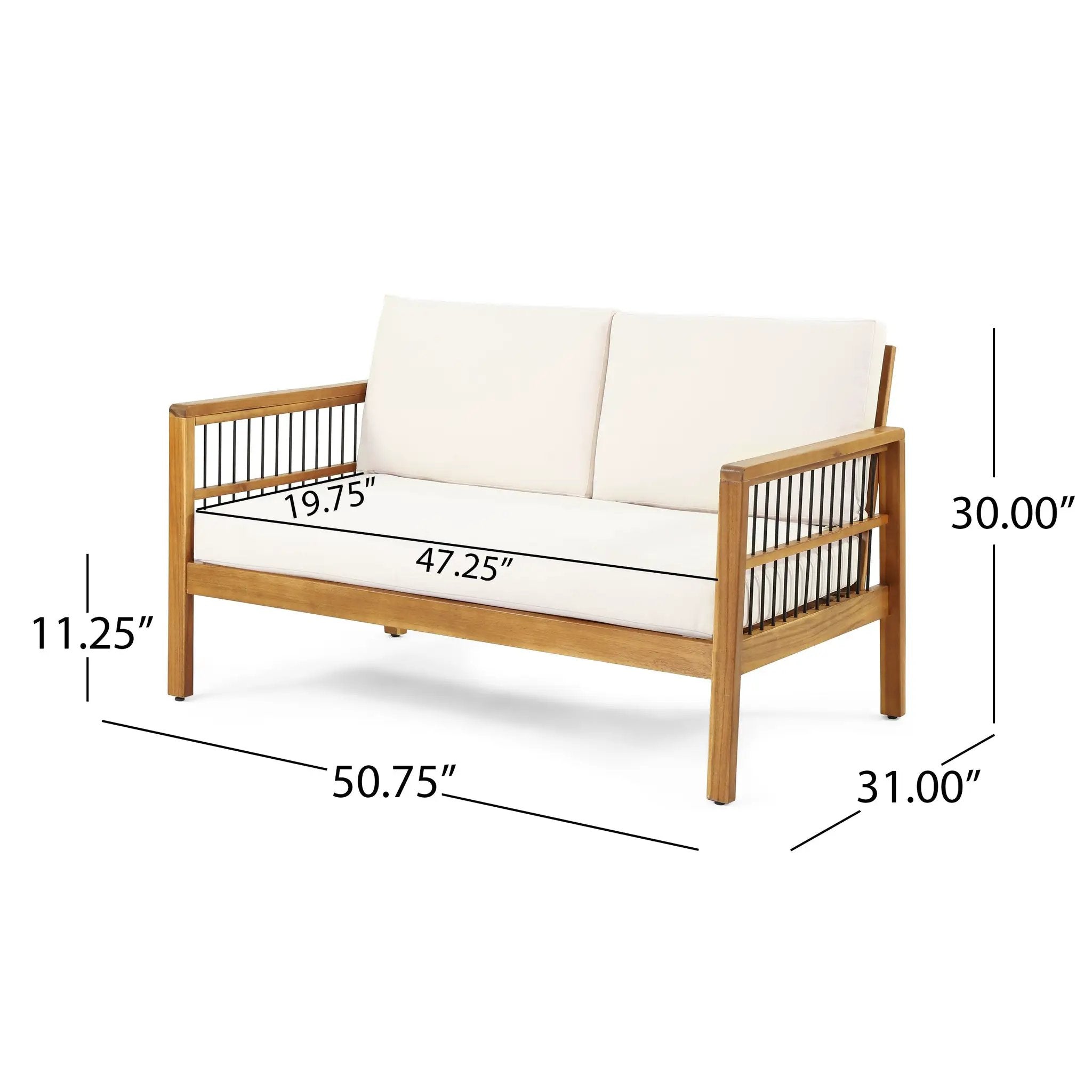 Outdoor Acacia Wood and Iron Loveseat and Coffee Table Set with Cushions, Teak by HouseOfZazla