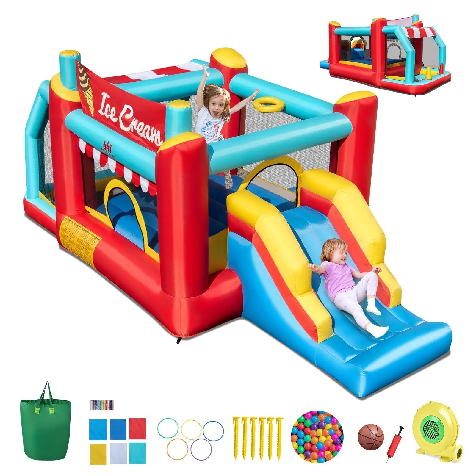 5-in-1 Ice Cream Inflatable Bounce House with Ball Pit and Slide with 480W Blower by DirectDeals