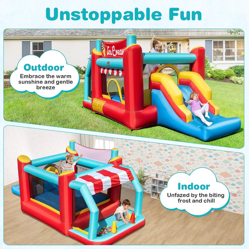 5-in-1 Ice Cream Inflatable Bounce House with Ball Pit and Slide with 480W Blower by DirectDeals