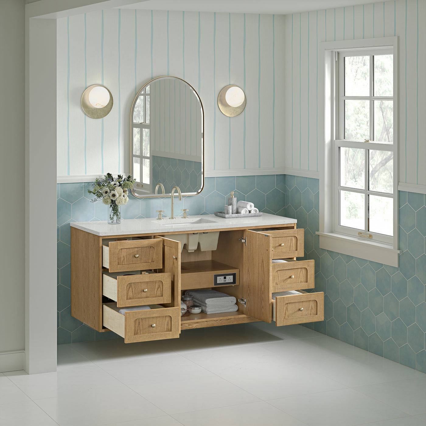 James Martin Laurent 60" Dual Mount Single Bathroom Vanity, Light Natural Oak, view 35