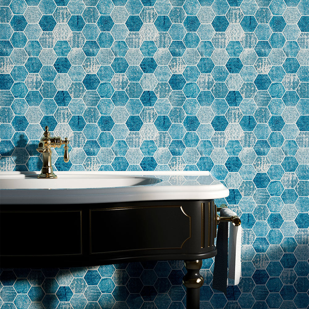 Patchwork Textured Hexagon Marble Mosaics 10 3/8x12