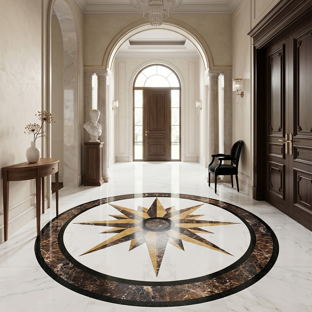 Round Aluminum Backed Multi Finish North Star Marble Medallions 36
