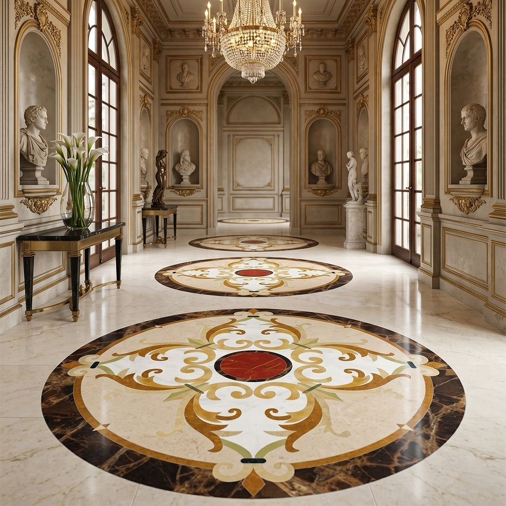 Round Aluminum Backed Multi Finish Delight Marble Medallions 48